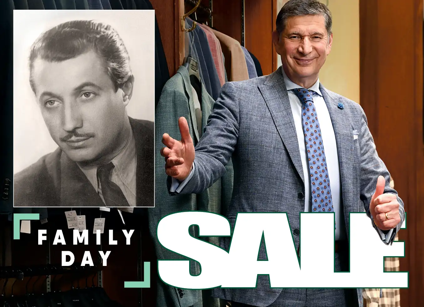 tom mihalik and an image of his father promoting family day sale